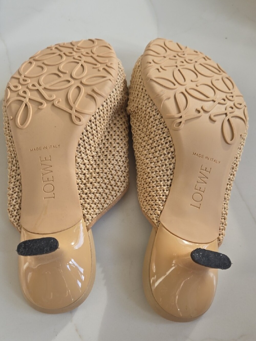 Loewe Beige Woven Knot Mules with Gold Medallion - Picture 6 of 7